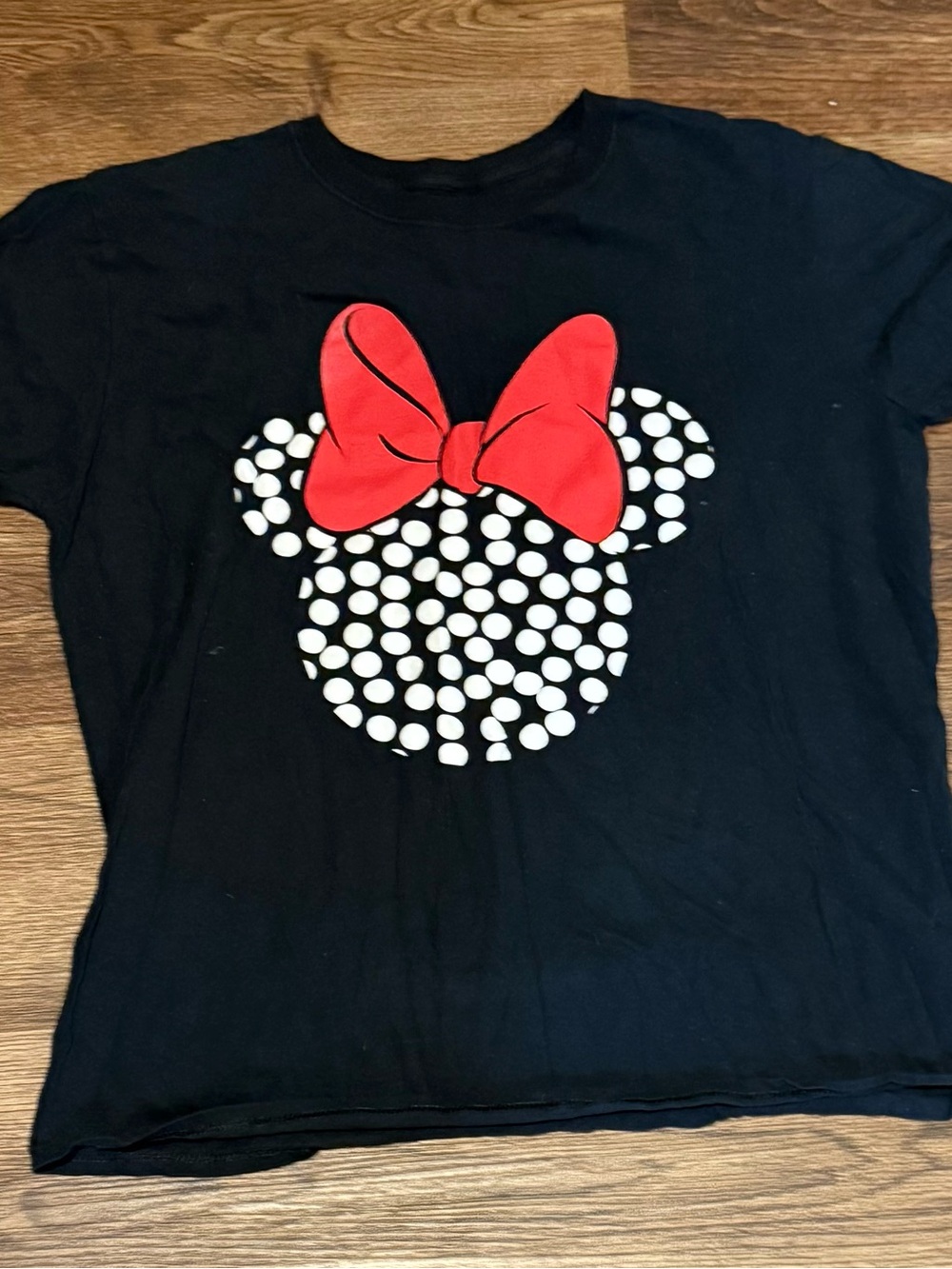 Disney Black Tee with White Polka Minnie Silhouette and Red Bow